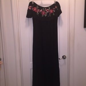Embroidered Off The Shoulder Maxi Dress